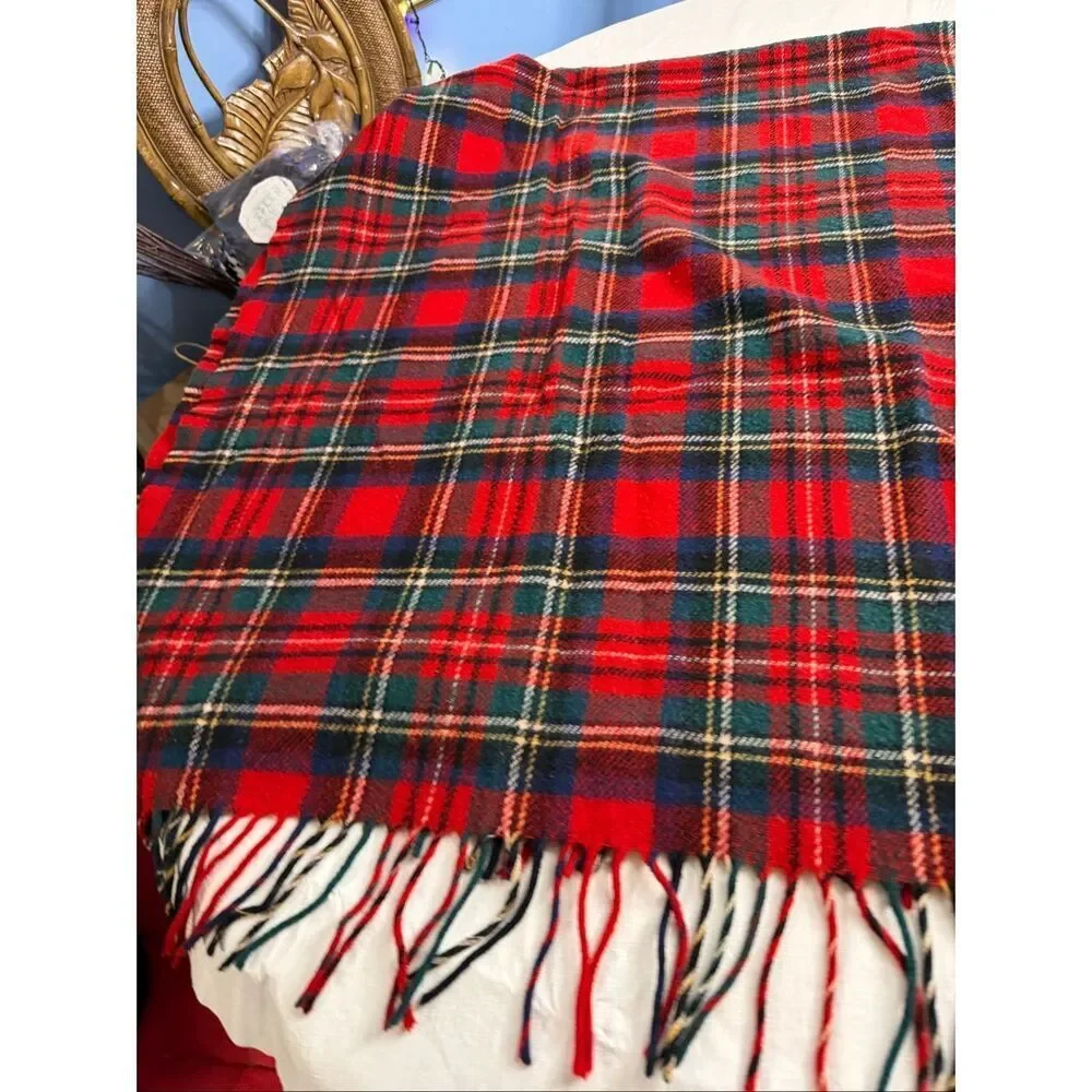 Pendleton Vintage USA Wool Blanket Red Green Plaid Fringed